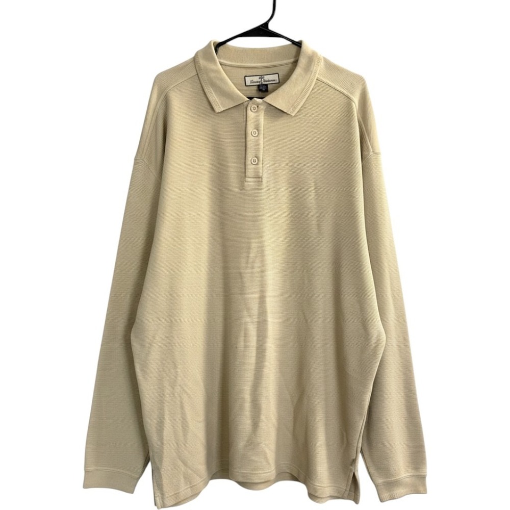 Tommy Bahama Silk Cotton‎ Polo Shirt XXL Yellow Long Sleeve Preppy Coastal Sport